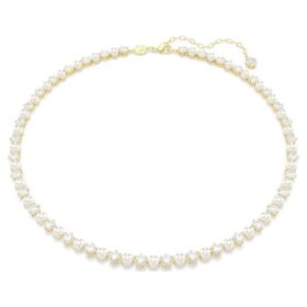 Colar Matrix Tennis com pérolas de cristal, corte redondo, branco, banhado a dourado Colar Matrix Tennis com pérolas de cristal, corte redondo, branco, banhado a dourado