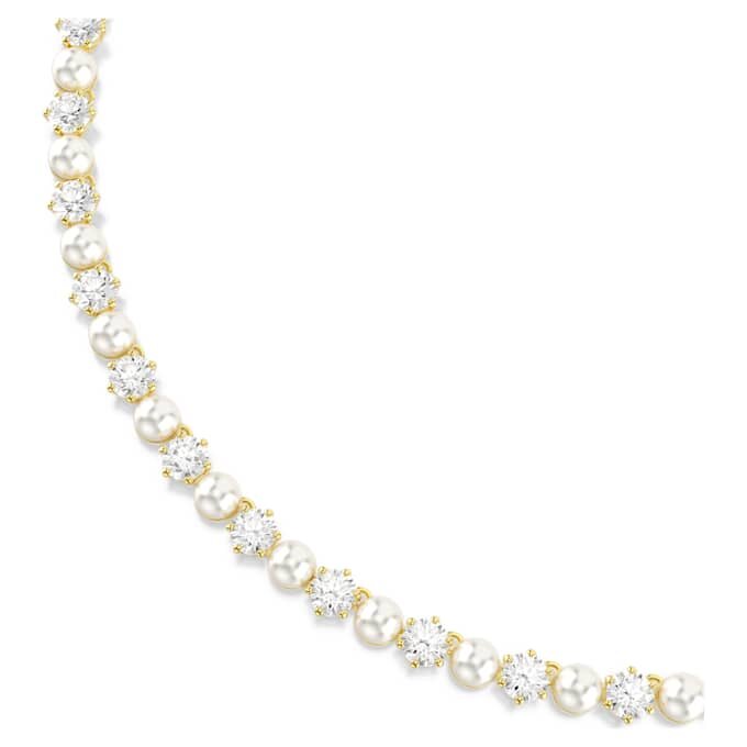 Colar Matrix Tennis com pérolas de cristal, corte redondo, branco, banhado a dourado Colar Matrix Tennis com pérolas de cristal, corte redondo, branco, banhado a dourado