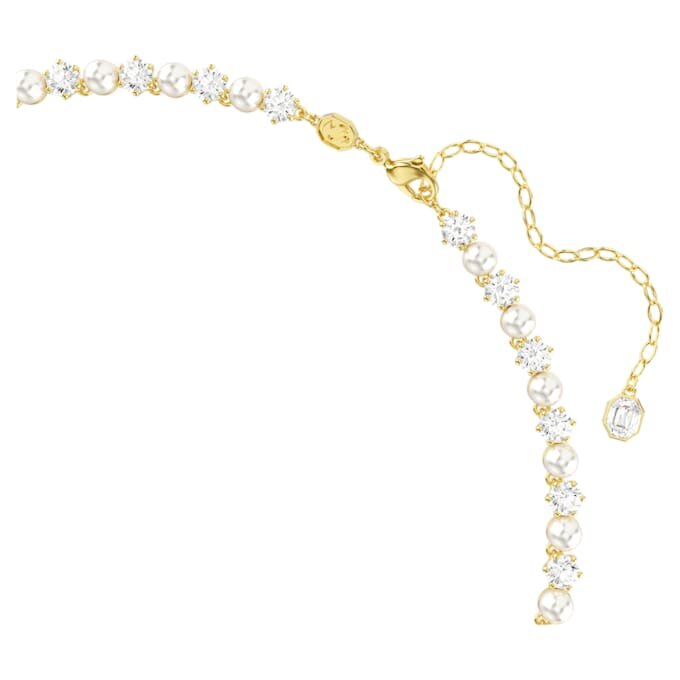 Colar Matrix Tennis com pérolas de cristal, corte redondo, branco, banhado a dourado Colar Matrix Tennis com pérolas de cristal, corte redondo, branco, banhado a dourado