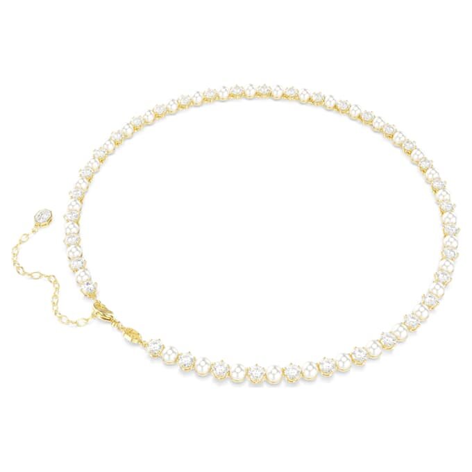 Colar Matrix Tennis com pérolas de cristal, corte redondo, branco, banhado a dourado Colar Matrix Tennis com pérolas de cristal, corte redondo, branco, banhado a dourado