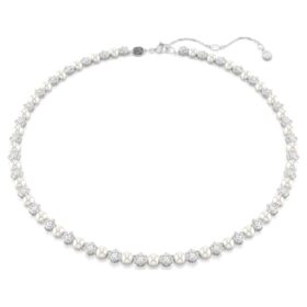 Colar Matrix Tennis com pérolas de cristal, corte redondo, branco, banhado a ródio Colar Matrix Tennis com pérolas de cristal, corte redondo, branco, banhado a ródio