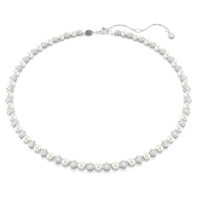 Colar Matrix Tennis com pérolas de cristal, corte redondo, branco, banhado a ródio Colar Matrix Tennis com pérolas de cristal, corte redondo, branco, banhado a ródio