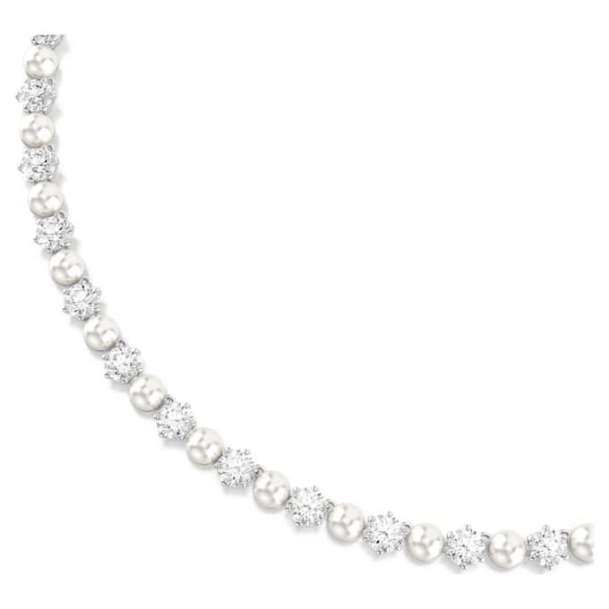 Colar Matrix Tennis com pérolas de cristal, corte redondo, branco, banhado a ródio Colar Matrix Tennis com pérolas de cristal, corte redondo, branco, banhado a ródio
