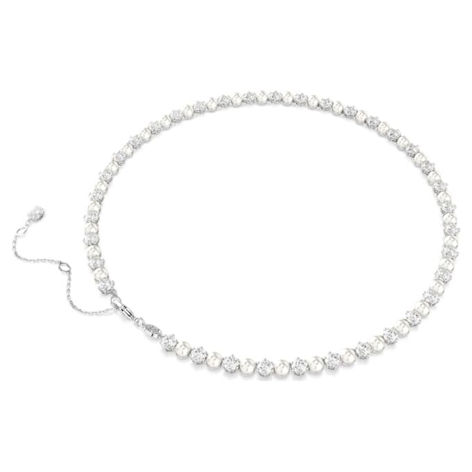 Colar Matrix Tennis com pérolas de cristal, corte redondo, branco, banhado a ródio Colar Matrix Tennis com pérolas de cristal, corte redondo, branco, banhado a ródio