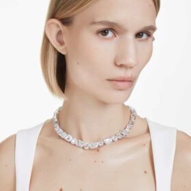 Colar Millenia com corte octogonal, branco, banhado a ródio