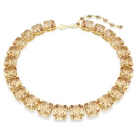 Colar Millenia com corte octogonal, cor caramelo, banhado a dourado