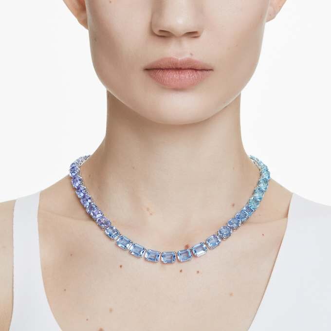Colar Millenia com corte octogonal, gradiente de cor, azul, banhado a ródio Colar Millenia com corte octogonal, gradiente de cor, azul, banhado a ródio