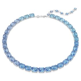 Colar Millenia com corte octogonal, gradiente de cor, azul, banhado a ródio
