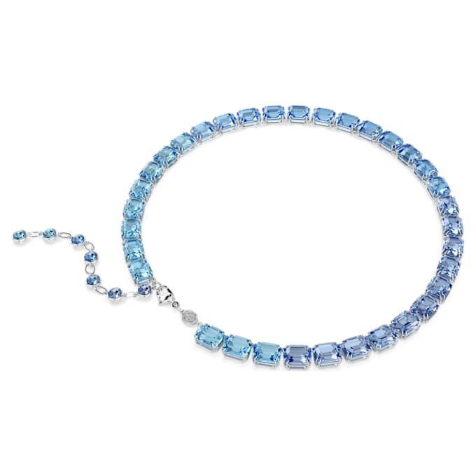 Colar Millenia com corte octogonal, gradiente de cor, azul, banhado a ródio Colar Millenia com corte octogonal, gradiente de cor, azul, banhado a ródio