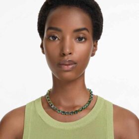 Colar Millenia com corte octogonal, gradiente de cor, verde, banhado a dourado