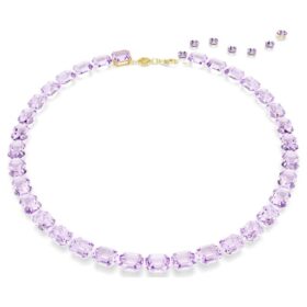 Colar Millenia com corte octogonal, roxo, banhado a dourado
