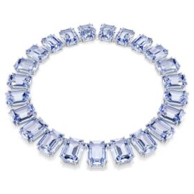 Colar Millenia com cristais de grandes dimensões, corte octogonal, azul, banhado a ródio