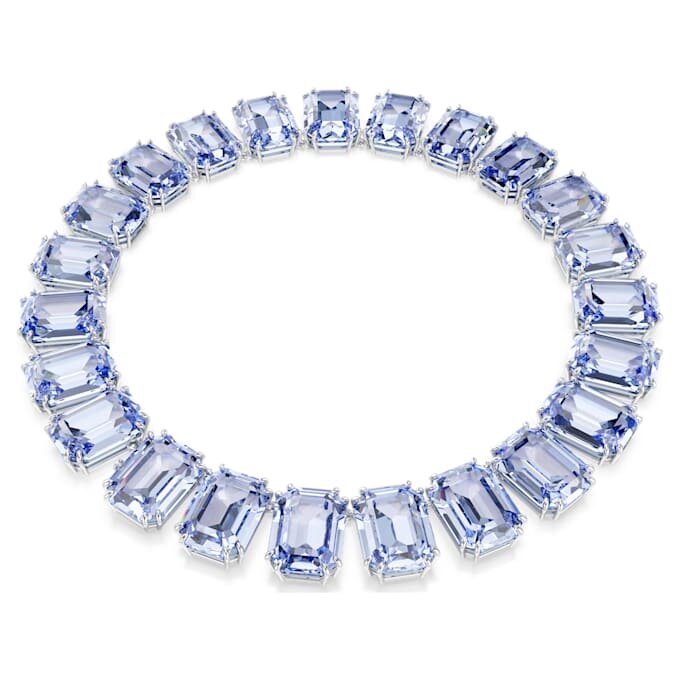 Colar Millenia com cristais de grandes dimensões, corte octogonal, azul, banhado a ródio Colar Millenia com cristais de grandes dimensões, corte octogonal, azul, banhado a ródio