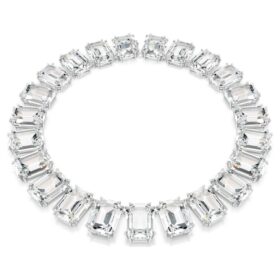 Colar Millenia com cristais de grandes dimensões, corte octogonal, branco, banhado a ródio