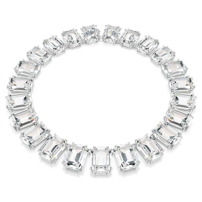 Colar Millenia com cristais de grandes dimensões, corte octogonal, branco, banhado a ródio Colar Millenia com cristais de grandes dimensões, corte octogonal, branco, banhado a ródio