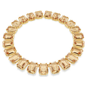 Colar Millenia com cristais de grandes dimensões, corte octogonal, cor caramelo, banhado a dourado