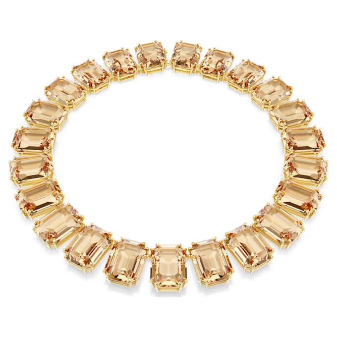 Colar Millenia com cristais de grandes dimensões, corte octogonal, cor caramelo, banhado a dourado Colar Millenia com cristais de grandes dimensões, corte octogonal, cor caramelo, banhado a dourado
