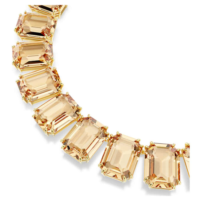 Colar Millenia com cristais de grandes dimensões, corte octogonal, cor caramelo, banhado a dourado Colar Millenia com cristais de grandes dimensões, corte octogonal, cor caramelo, banhado a dourado