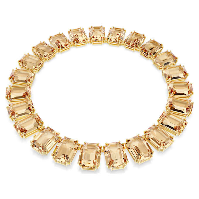 Colar Millenia com cristais de grandes dimensões, corte octogonal, cor caramelo, banhado a dourado Colar Millenia com cristais de grandes dimensões, corte octogonal, cor caramelo, banhado a dourado