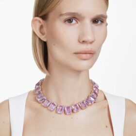 Colar Millenia com cristais de grandes dimensões, corte octogonal, roxo, banhado a ouro