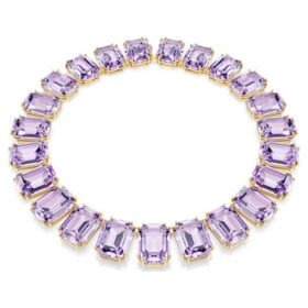 Colar Millenia com cristais de grandes dimensões, corte octogonal, roxo, banhado a ouro