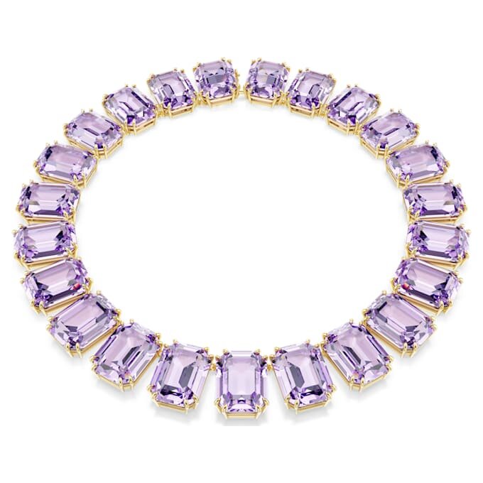Colar Millenia com cristais de grandes dimensões, corte octogonal, roxo, banhado a ouro Colar Millenia com cristais de grandes dimensões, corte octogonal, roxo, banhado a ouro