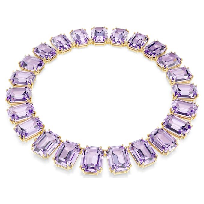 Colar Millenia com cristais de grandes dimensões, corte octogonal, roxo, banhado a ouro Colar Millenia com cristais de grandes dimensões, corte octogonal, roxo, banhado a ouro
