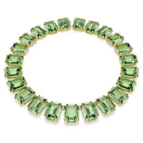 Colar Millenia com cristais de grandes dimensões, corte octogonal, verde, banhado a ouro Colar Millenia com cristais de grandes dimensões, corte octogonal, verde, banhado a ouro