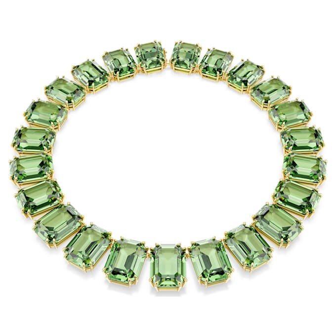 Colar Millenia com cristais de grandes dimensões, corte octogonal, verde, banhado a ouro Colar Millenia com cristais de grandes dimensões, corte octogonal, verde, banhado a ouro