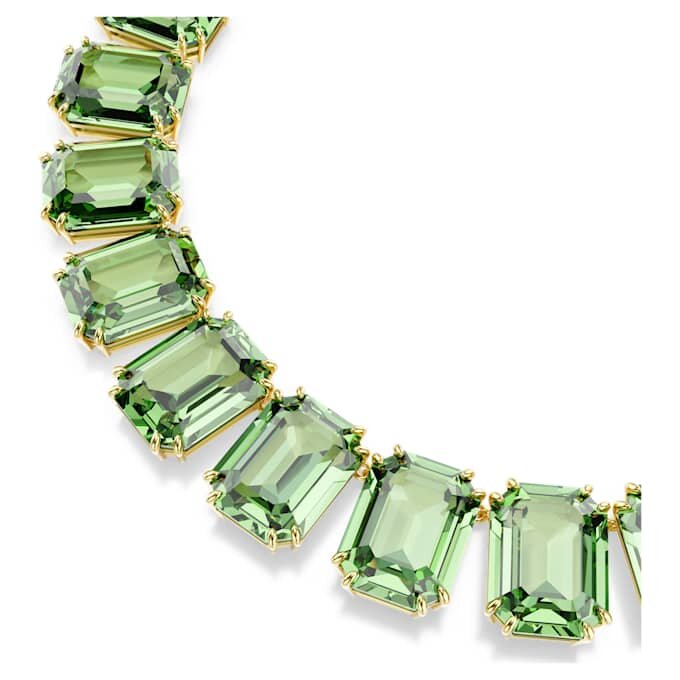 Colar Millenia com cristais de grandes dimensões, corte octogonal, verde, banhado a ouro Colar Millenia com cristais de grandes dimensões, corte octogonal, verde, banhado a ouro