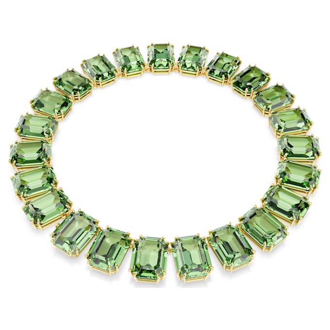 Colar Millenia com cristais de grandes dimensões, corte octogonal, verde, banhado a ouro Colar Millenia com cristais de grandes dimensões, corte octogonal, verde, banhado a ouro