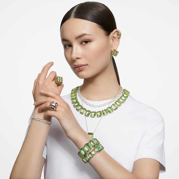 Colar Millenia com cristais de grandes dimensões, corte octogonal, verde, banhado a ouro Colar Millenia com cristais de grandes dimensões, corte octogonal, verde, banhado a ouro