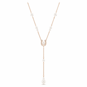 Colar Symbolica em Y com pérola de cristal, pavé, ferradura, branco, banhado a ouro rosa Colar Symbolica em Y com pérola de cristal, pavé, ferradura, branco, banhado a ouro rosa