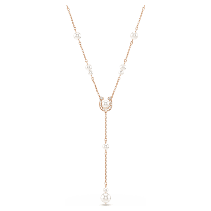 Colar Symbolica em Y com pérola de cristal, pavé, ferradura, branco, banhado a ouro rosa Colar Symbolica em Y com pérola de cristal, pavé, ferradura, branco, banhado a ouro rosa