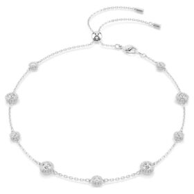 Colar Una Angelic com motivos de corte redondo em ambos os lados, branco, banhado a ródio Colar Una Angelic com motivos de corte redondo em ambos os lados, branco, banhado a ródio
