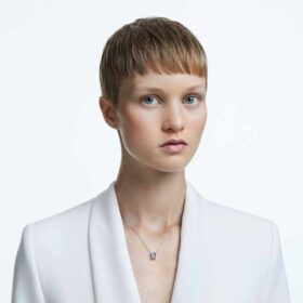 Colar Una, corte octogonal, azul, banhado a ródio