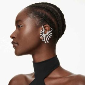 Coleção Vienna – Brinco tipo «ear cuff» em forma de cisne, branco, banhado a ruténio