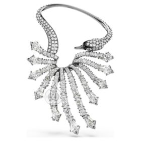 Coleção Vienna – Brinco tipo «ear cuff» em forma de cisne, branco, banhado a ruténio