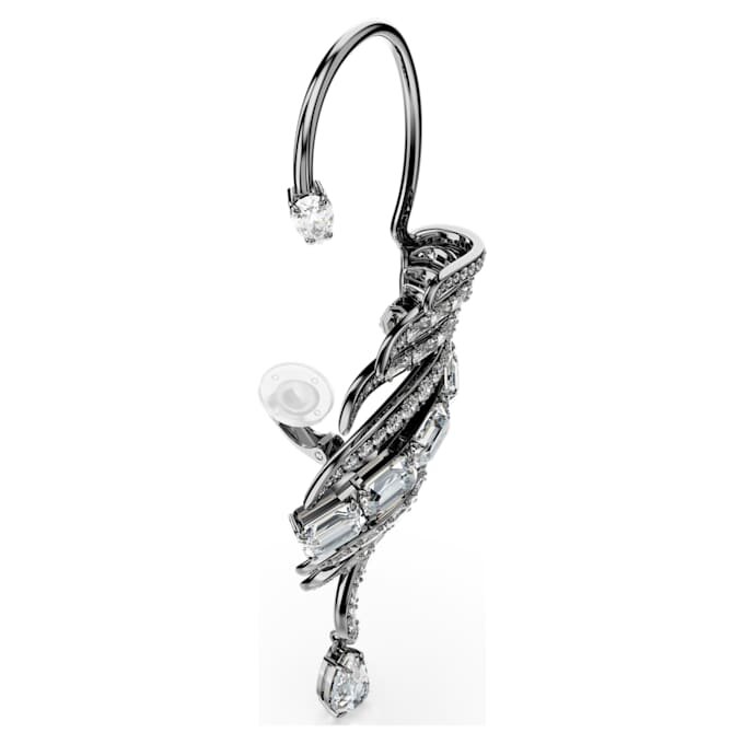 Coleção Vienna – Brincos tipo «ear cuff» com penas, grandes, brancos, banhados a ruténio Coleção Vienna – Brincos tipo «ear cuff» com penas, grandes, brancos, banhados a ruténio