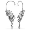 Coleção Vienna – Brincos tipo «ear cuff» com penas, grandes, brancos, banhados a ruténio Coleção Vienna – Brincos tipo «ear cuff» com penas, grandes, brancos, banhados a ruténio