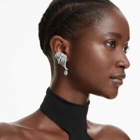 Coleção Vienna – Brincos tipo ear cuff «Feather», Branco, banhados a ruténio