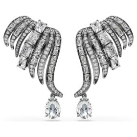 Coleção Vienna – Brincos tipo ear cuff «Feather», Branco, banhados a ruténio