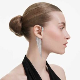 Coleção Vienna – Brincos tipo «ear cuff» «Swan», brancos, banhados a ruténio