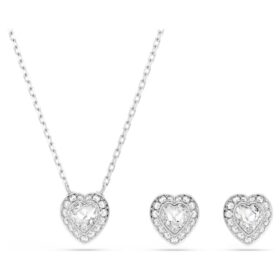 Conjunto Ariana Grande X Swarovski com cortes mistos, coração, branco, banhado a ródio