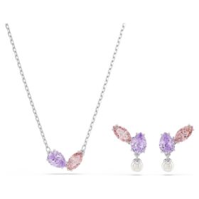 Conjunto Ariana Grande X Swarovski com cortes mistos, multicolorido, banhado a ródio