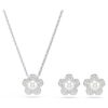 Conjunto Ariana Grande X Swarovski com pérola de cristal, corte redondo, flor, branco, banhado a ródio