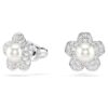 Conjunto Ariana Grande X Swarovski com pérola de cristal, corte redondo, flor, branco, banhado a ródio