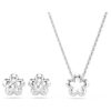 Conjunto Ariana Grande X Swarovski com pérola de cristal, corte redondo, flor, branco, banhado a ródio