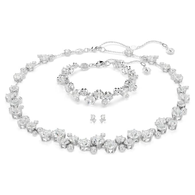 Conjunto Constella com cortes mistos, branco, banhado a ródio Conjunto Constella com cortes mistos, branco, banhado a ródio
