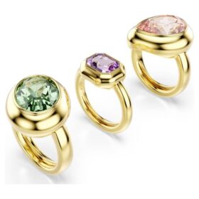 Conjunto de anéis com motivo Gema (3), multicolorido, banhado a dourado